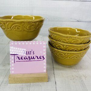 Chris Madden JC Penny CORVELLA GOLD  Embossed Scrolls Stoneware Bowls Set of 4